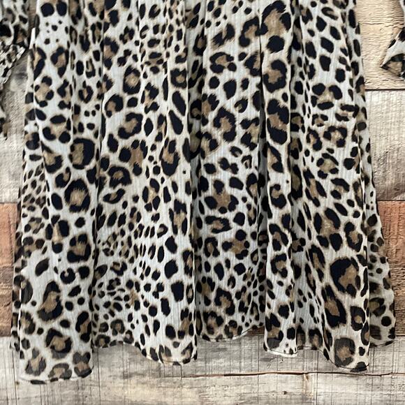 Rachel Roy Keyhole Long Sleeve Mini Dress Brown Leopard Print Size XL - Picture 10 of 13